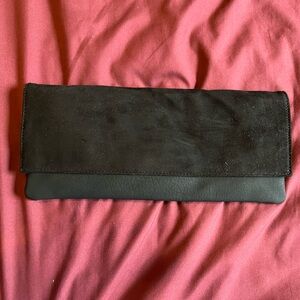 Deux Lux Black Suede Clutch with Gold Hardware